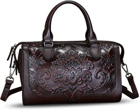 Genuine Leather Satchel for Women Embossed Leather Handbag Top Handle Bags Handmade Purse Crossbody Handbags Tote Bag (Coffee) in Saudi Arabia
