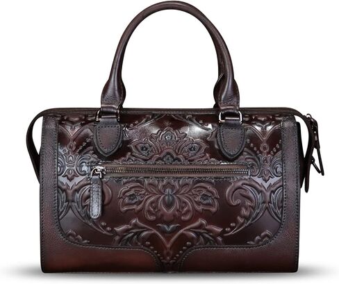 Genuine Leather Satchel for Women Embossed Leather Handbag Top Handle Bags Handmade Purse Crossbody Handbags Tote Bag (Coffee) in Saudi Arabia