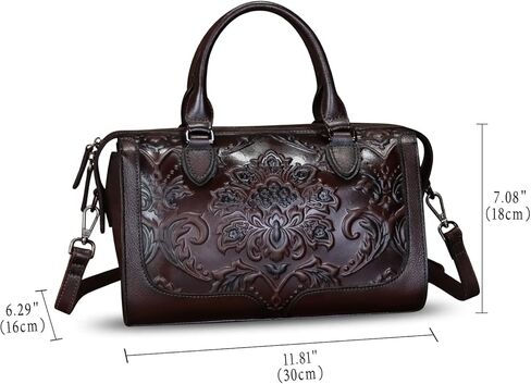 Genuine Leather Satchel for Women Embossed Leather Handbag Top Handle Bags Handmade Purse Crossbody Handbags Tote Bag (Coffee) in Saudi Arabia