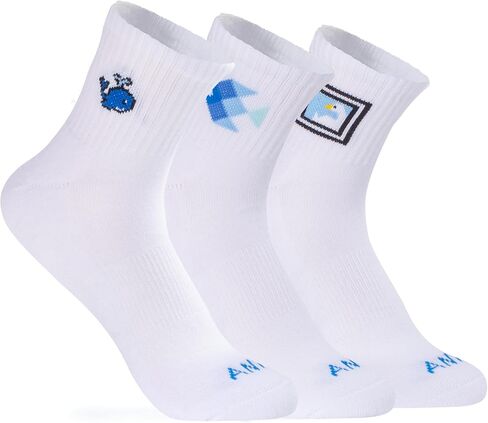 Cute Pattern Crew Socks, White Cotton Blend, 3 Pairs, Antrop in Kuwait