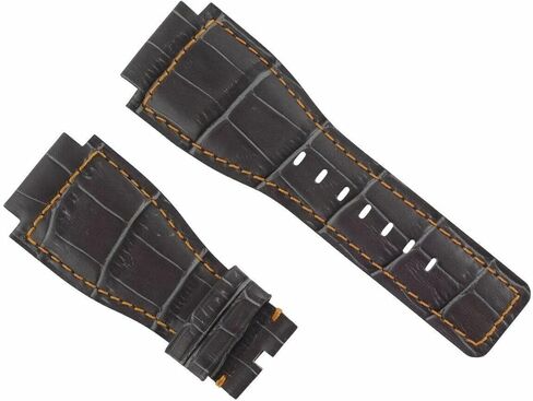 حزام ساعة جلدي من Ewatchparts مقاس 24 ملم متوافق مع ساعة Bell & Ross BR-01-03 باللون الرمادي مع خياطة برتقالية in Kuwait