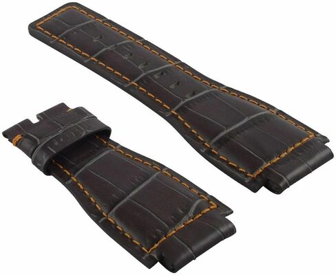حزام ساعة جلدي من Ewatchparts مقاس 24 ملم متوافق مع ساعة Bell & Ross BR-01-03 باللون الرمادي مع خياطة برتقالية in Kuwait