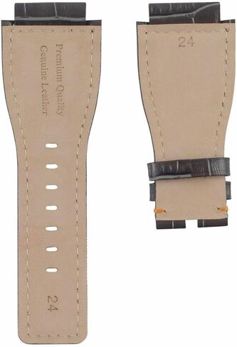 حزام ساعة جلدي من Ewatchparts مقاس 24 ملم متوافق مع ساعة Bell & Ross BR-01-03 باللون الرمادي مع خياطة برتقالية in Kuwait