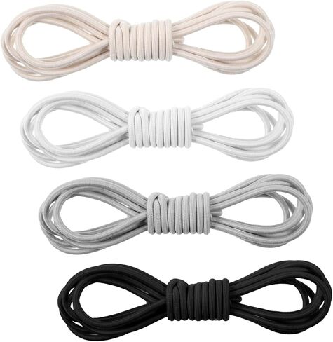 4 Pairs Stretch Oval Strings Replacement Elastic Shoe Laces Replacement 39 Inches Round ShoeLaces One Size White Black Beige Gray Shoestrings for Women Men Running Shoe Sneaker in Saudi Arabia