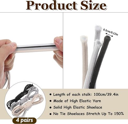4 Pairs Stretch Oval Strings Replacement Elastic Shoe Laces Replacement 39 Inches Round ShoeLaces One Size White Black Beige Gray Shoestrings for Women Men Running Shoe Sneaker in Saudi Arabia