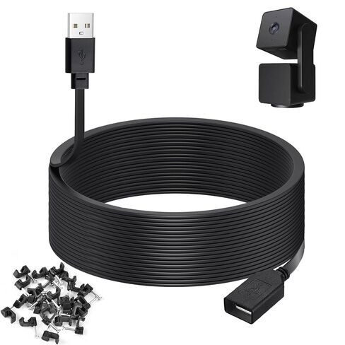 كابل تمديد طاقة بحجم 30 قدمًا متوافقًا مع Wyze CAM V4 و Wyze Cam Pan V3 و Wyze OG و Wyze CAM V3 و V3 Pro Cameras - 9M مسطح USB ذكر إلى سلك شحن من الإناث ، أبيض in Kuwait