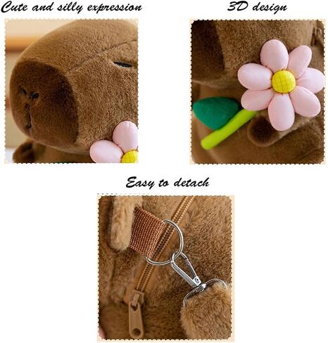 Plush Capybara Backpack Multifunction Stuffed Animal Capybara Bag Gift Adjustable Shoulder Strap (Flower-Pink) in Saudi Arabia