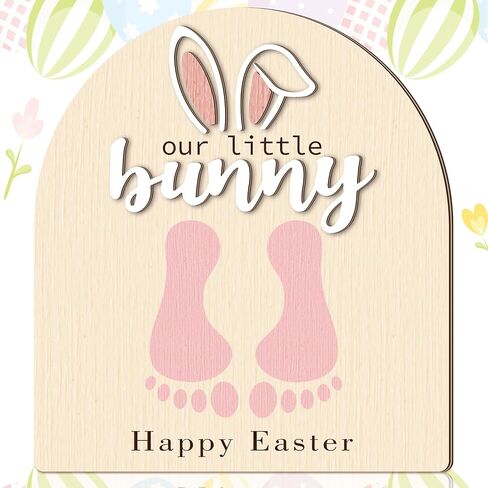 Baby's First DIY Easter Footprint Art Wooden Milestone Card Easter Keepsake Bunny Chick Happy Easter Sign Nursery Decorative Ornaments for Baby Shower Newborn Photoshoot Prop Basket Stuffer in Kuwait