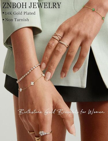 Birthstone Gold Bracelets for Women Non Tarnish 14K Gold Plated Clover Dainty Bracelet Stack Stackable Cute Red Green Friendship Chain Bracelets Christmas for Mom Birthday Jewelry Gifts in Saudi Arabia