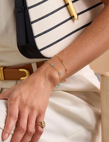 Birthstone Gold Bracelets for Women Non Tarnish 14K Gold Plated Clover Dainty Bracelet Stack Stackable Cute Red Green Friendship Chain Bracelets Christmas for Mom Birthday Jewelry Gifts in Saudi Arabia