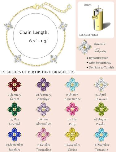 Birthstone Gold Bracelets for Women Non Tarnish 14K Gold Plated Clover Dainty Bracelet Stack Stackable Cute Red Green Friendship Chain Bracelets Christmas for Mom Birthday Jewelry Gifts in Saudi Arabia