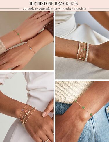 Birthstone Gold Bracelets for Women Non Tarnish 14K Gold Plated Clover Dainty Bracelet Stack Stackable Cute Red Green Friendship Chain Bracelets Christmas for Mom Birthday Jewelry Gifts in Saudi Arabia
