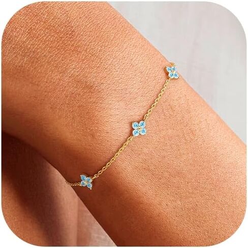 Birthstone Gold Bracelets for Women Non Tarnish 14K Gold Plated Clover Dainty Bracelet Stack Stackable Cute Red Green Friendship Chain Bracelets Christmas for Mom Birthday Jewelry Gifts in Saudi Arabia