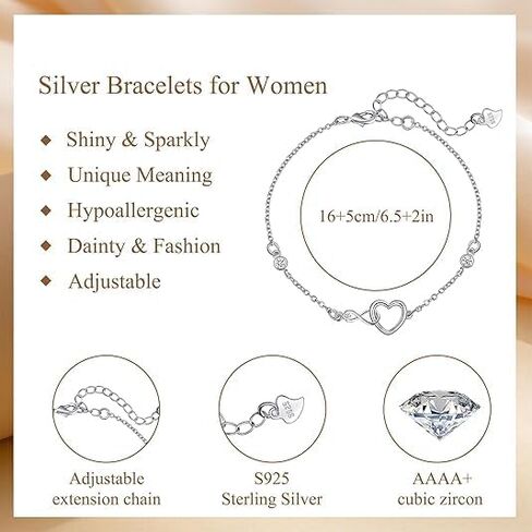 925 Sterling Silver Exquisite Birthday Bracelet, Simple Heart Pendant Bracelet, Fashionable Jewelry For Women, Suitable For Daily Wear, Gift For Friends on festivals in Saudi Arabia
