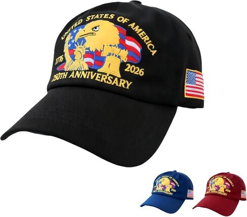 Embroidered 250th Anniversary USA Hat, Eagle & Liberty Patriotic Adjustable Baseball Cap for Men & Women，Navy Blue,Red,Black in Saudi Arabia