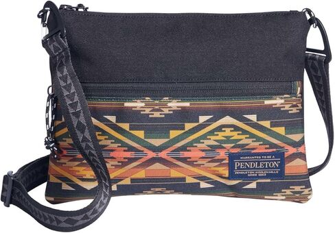 Pendleton Sacoche Crossbody Bag, Black with Southwestern Pattern, Polyester, 10x7.5 Inches, Multiple Zippered Pockets in Saudi Arabia