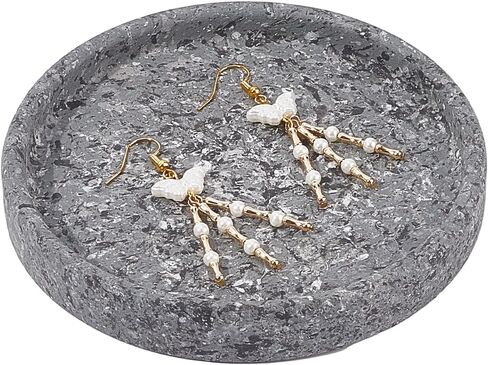 Beebeecraft Round Ceramic Jewelry Tray Black 4.8 Inch Flat Jewelry Dish Bathroom Organizer for Soap Perfume Small Plant Mini Dresser Organizer Home Rings Earrings Necklaces Bracelet Watch Keys in Saudi Arabia
