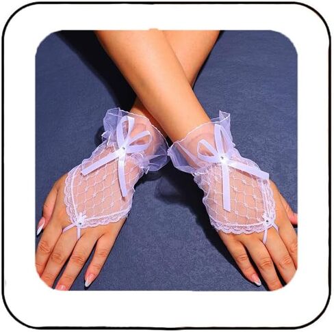 Latious Fingerless Lace Gloves Black Gothic Short Gloves Halloween Cosplay Costume Accessories for Women in Saudi Arabia