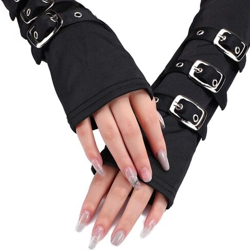 Unisex Half Finger Gloves Punk Black Fingerless Gothic Mitten in Saudi Arabia