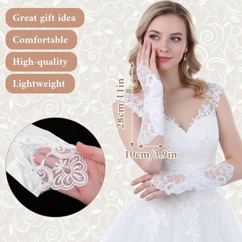 White Lace Gloves Bride Wedding Fingerless Gloves White Rhinestone Bridal Glove for Wedding Party Prom Costume Accessories in Saudi Arabia