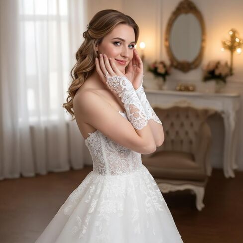 White Lace Gloves Bride Wedding Fingerless Gloves White Rhinestone Bridal Glove for Wedding Party Prom Costume Accessories in Saudi Arabia