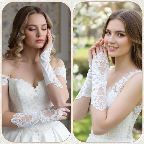 White Lace Gloves Bride Wedding Fingerless Gloves White Rhinestone Bridal Glove for Wedding Party Prom Costume Accessories in Saudi Arabia