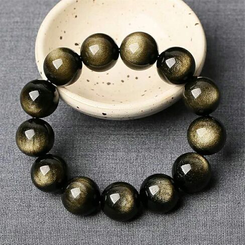 20mm Natural Gold Obsidian Gemstone Crystal Round Beads Powerful Bracelet for Women Men AAAA in Saudi Arabia