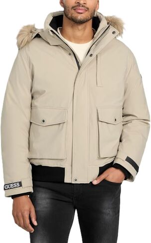 GUESS mens Filip Short Softshell Hooded Jacket With Fur in Saudi Arabia