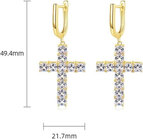 Moissanite Cross Hoop and Drop Earring, 14K Gold Micro Pave Moissanite Dangle Earrings, Ideal Gift for Her in Saudi Arabia