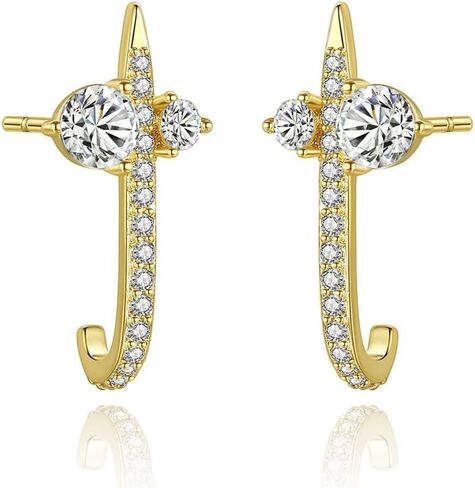 Moissanite Cross Hoop and Drop Earring, 14K Gold Micro Pave Moissanite Dangle Earrings, Ideal Gift for Her in Saudi Arabia