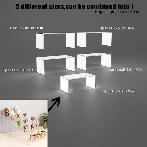 Acrylic Display Riser Set, Clear Rectangular Stands, 5 Pack, 12.4-10.0 Inch, Stepped Height 5.8-3.0 Inch, for Collectibles, Retail, Party Decor in Saudi Arabia