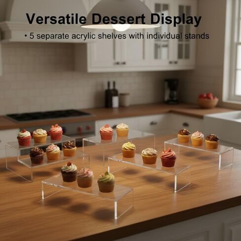 Acrylic Display Riser Set, Clear Rectangular Stands, 5 Pack, 12.4-10.0 Inch, Stepped Height 5.8-3.0 Inch, for Collectibles, Retail, Party Decor in Saudi Arabia