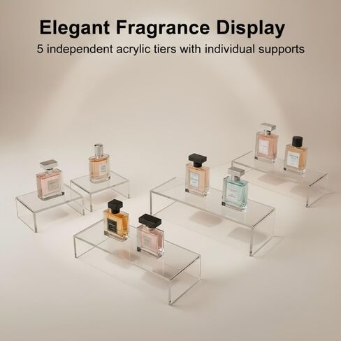 Acrylic Display Riser Set, Clear Rectangular Stands, 5 Pack, 12.4-10.0 Inch, Stepped Height 5.8-3.0 Inch, for Collectibles, Retail, Party Decor in Saudi Arabia