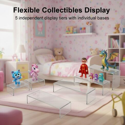 Acrylic Display Riser Set, Clear Rectangular Stands, 5 Pack, 12.4-10.0 Inch, Stepped Height 5.8-3.0 Inch, for Collectibles, Retail, Party Decor in Saudi Arabia