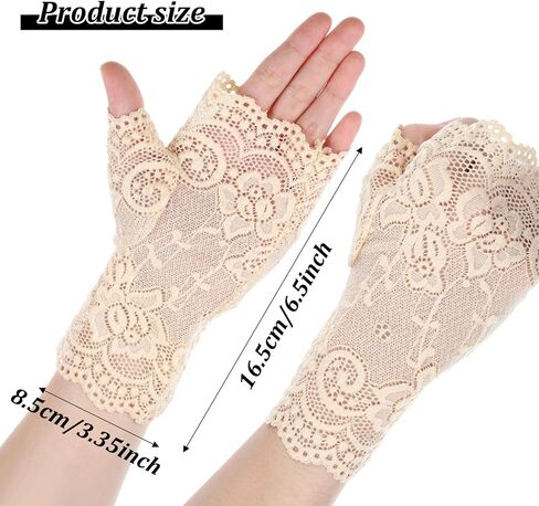 4 Pairs Fingerless Lace Gloves,Floral Elegant Short Lace Gloves Fingerless Halloween Costume,Fingerlesess Laces Glove for Weddings, Proms, Tea Parties,Dinner Party,4 Colors in Kuwait