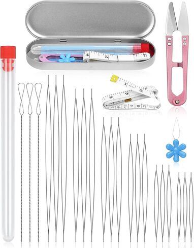 FIVEIZERO 15 Pieces Beading Needles Set - 3 Types: Big Eye, Collapsible Twisted, Long Straight Beading Needles, Jewelry Making Tools for Seed Beads, DIY Crafts, Necklaces, Bracelets in Kuwait