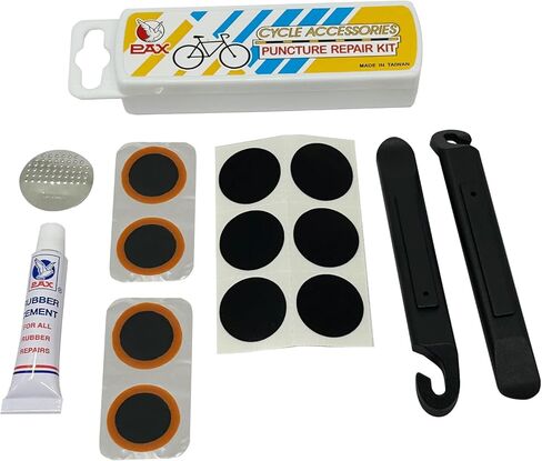 PAX 14Pcs Punctured Tube Tire Repair Patch Kit, Contains 6Pcs 24x35mmØ/ 4Pcs 25mmØ/ 2Pcs 32mmØ Tube Patches, Puncture Tire Repair Kit for Motorcycle, Scooter, Bicycle, Inflatable Rubber in Kuwait