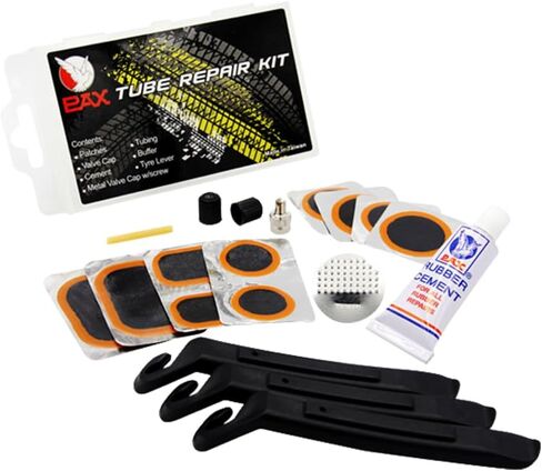 PAX 14Pcs Punctured Tube Tire Repair Patch Kit, Contains 6Pcs 24x35mmØ/ 4Pcs 25mmØ/ 2Pcs 32mmØ Tube Patches, Puncture Tire Repair Kit for Motorcycle, Scooter, Bicycle, Inflatable Rubber in Kuwait