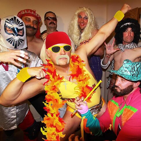 Wrestler Costume Accessories, Feather Boa with Fake Beard Mustaches Red Bandana Wristbands for Women Men Cosplay in Saudi Arabia