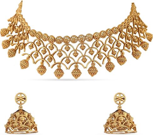 TARINIKA Brass Sreeja Antique Nakshi Choker Necklace Set with Temple Design - Indian Choker Necklace for Women | Perfect for Ethnic occasions | Indian Jewelry Sets for Women in Kuwait