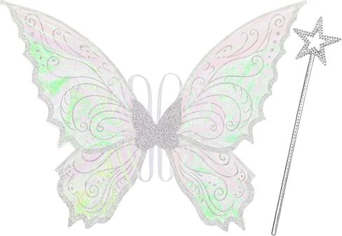 Yezmo Fairy Wings، مجموعة أزياء Fairy Wings للبالغين والنساء وأجنحة الفراشة مع عصا سحرية على شكل نجمة لفستان الهالوين (أبيض) in Kuwait