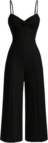 WDIRARA Women's Twist Front V Neck Spaghetti Strap Wide Leg Cami Jumpsuit in Saudi Arabia