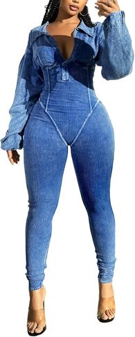 بذلة نسائية للتمرين بأكمام طويلة مثيرة ورقبة على شكل حرف V بدلة داخلية مضلعة قابلة للتمدد بلون سادة مريحة in Kuwait