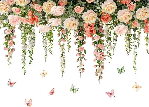 Large White Flower Wall Stickers, Removable DIY Romantic Cherry Blossom Tree Wall Murals Peel and Stick 3D Wall Art Stickers Murals Home Decor for Gilrs Bedroom Nursery Rooms Living Room in Saudi Arabia