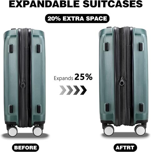 20 Inch Lightweight Expandable Carry On Luggage, PC Hardside Suitcase with Spinner Wheels & TSA Lock, Green in Saudi Arabia