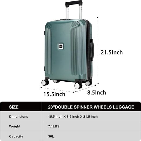 20 Inch Lightweight Expandable Carry On Luggage, PC Hardside Suitcase with Spinner Wheels & TSA Lock, Green in Saudi Arabia