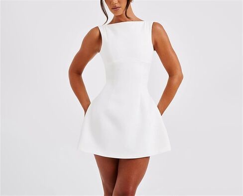 Women's Sexy Sleeveless Boat Neck A-Line Backless Mini Dress Formal Graduation Wedding Club Party Short Dresses in Saudi Arabia