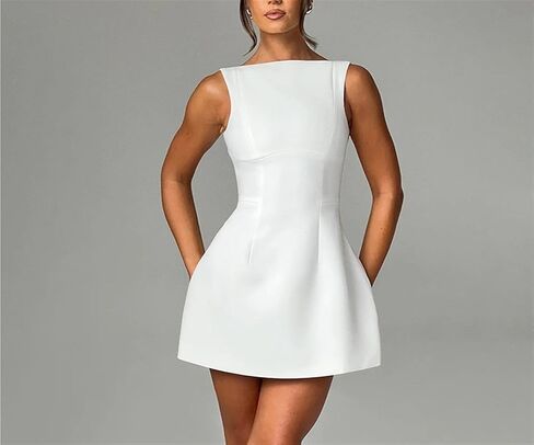 Women's Sexy Sleeveless Boat Neck A-Line Backless Mini Dress Formal Graduation Wedding Club Party Short Dresses in Saudi Arabia