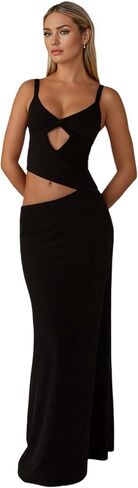 JUMISEE Women’s Sexy V Neck Cut Out Vacation Maxi Dress Irregular Spaghetti Strap Bodycon Long Dress Beach Party Dresses in Saudi Arabia