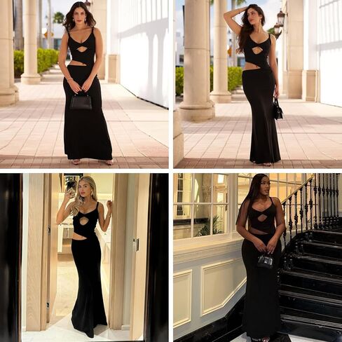JUMISEE Women’s Sexy V Neck Cut Out Vacation Maxi Dress Irregular Spaghetti Strap Bodycon Long Dress Beach Party Dresses in Saudi Arabia